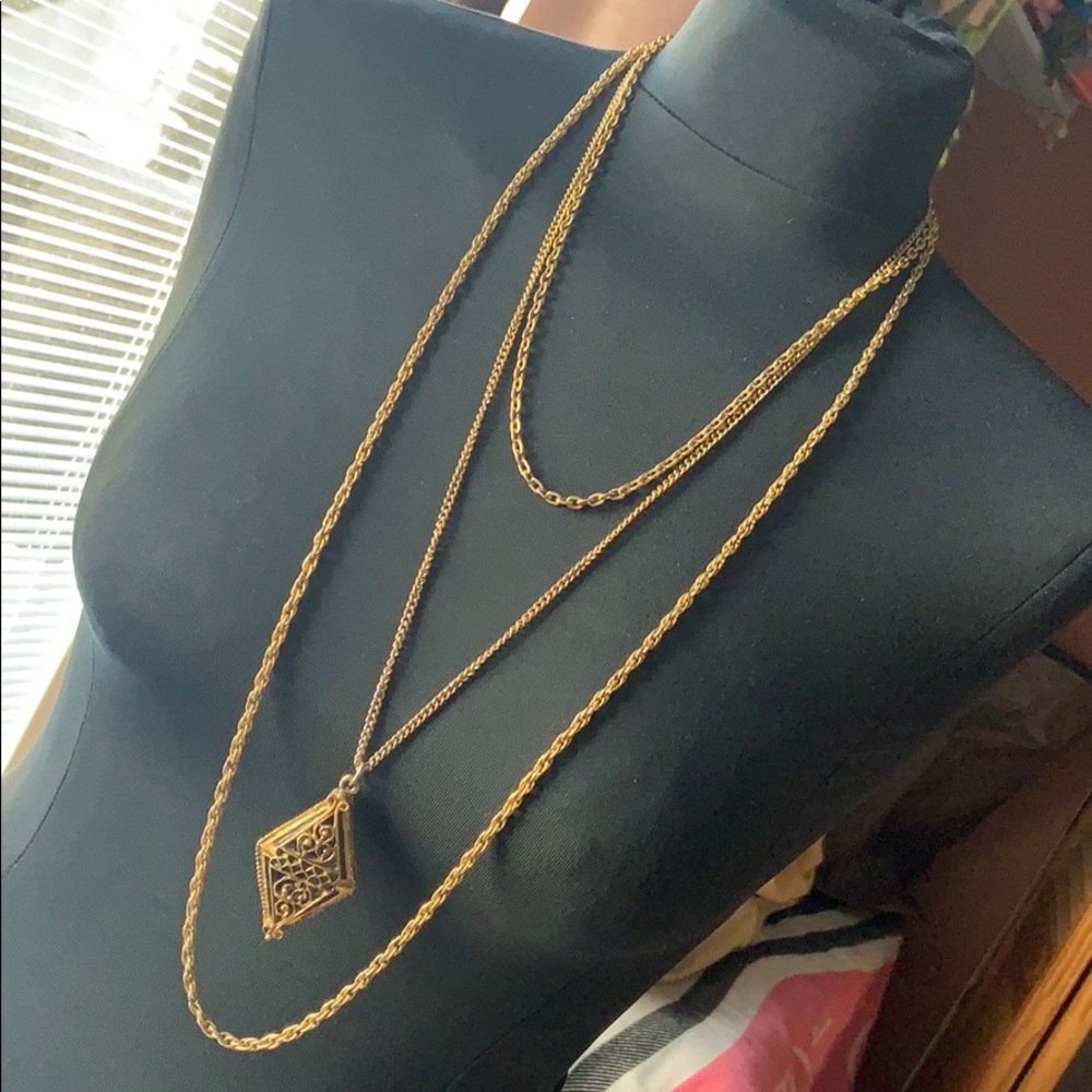 3 layers vintage pendant necklace